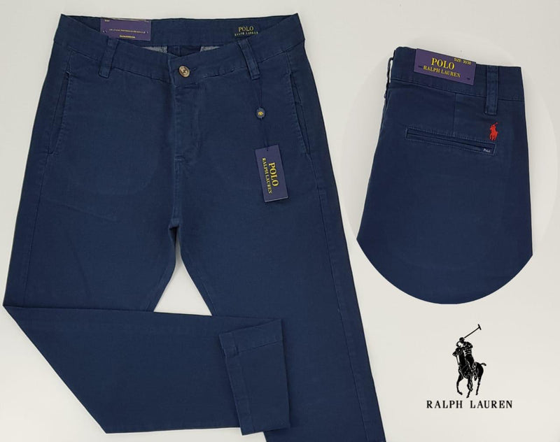 Calça Ralph Lauren de Sarja Chino Stretch Slim Fit - Azul Marinho