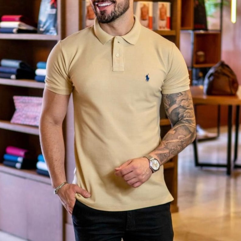 Camisa Gola Polo Ralph Lauren Masculina Custom Fit - Areia