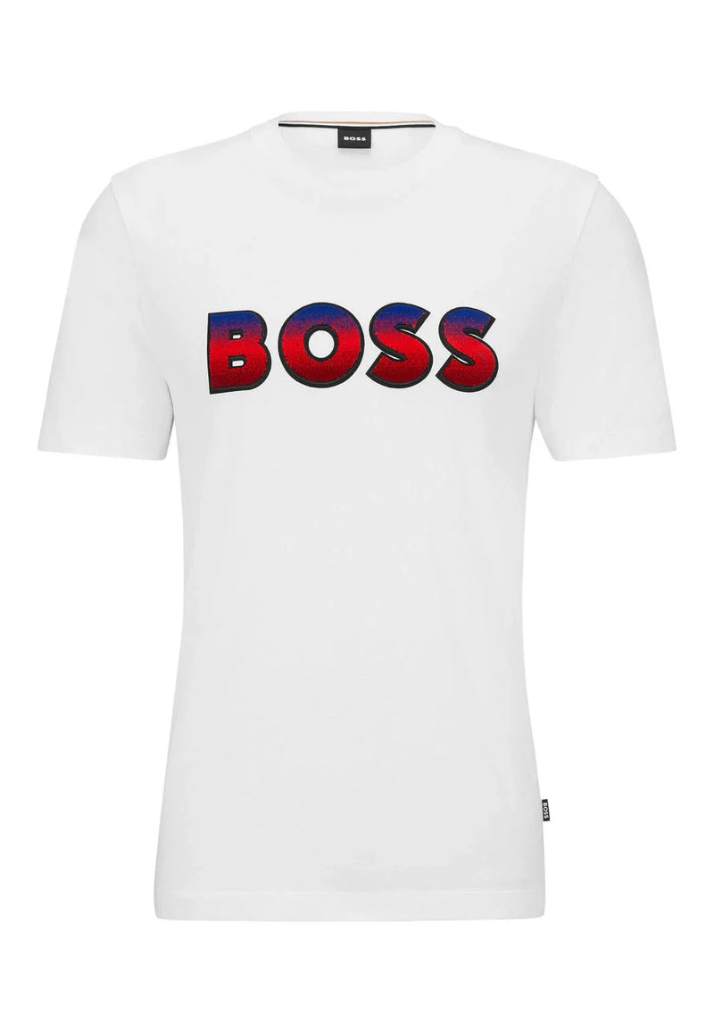Camiseta Hugo Boss Regular Fit Logo Azul Branca